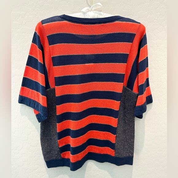 🆕 MARC JACOBS | Navy & Red Striped Polka Dot Metallic Lightweight Top | Small - Picture 3 of 7